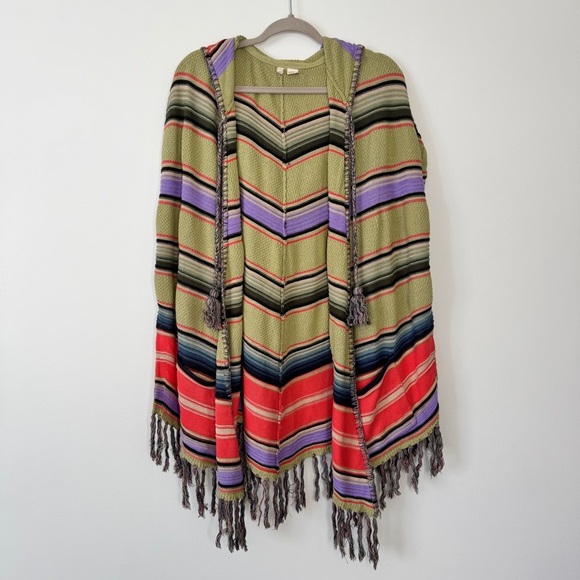 Anthropologie Moth Calexico Poncho Sweater Hooded Vest Cardigan Striped Sz XS S - Picture 15 of 16